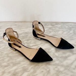 Zara black gold pointed toe Mary Jane suede flats